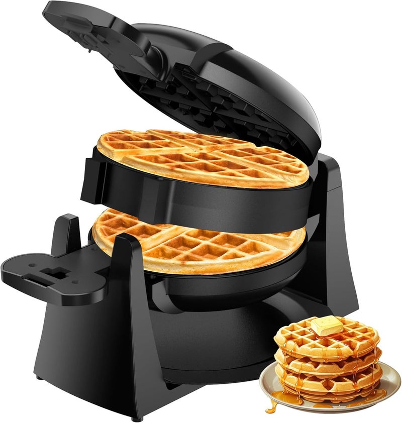celahapy Waffle Maker, 1400W Double Belgian Waffle Iron 180° Flip, 8 Slices, Rotating & Nonstick Plates, Removable Drip Tray for Easy Cleaning, Cool Touch Handles, Space Saving Storage, Black - Image 1